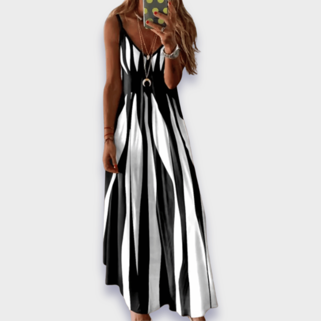 Savora™ – Blossom Striped Sleeveless Maxi Dress