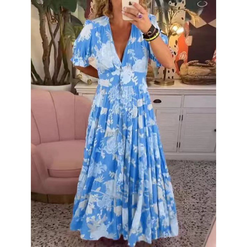 Savora™ – V-Neck Colorful Floral Maxi Dress