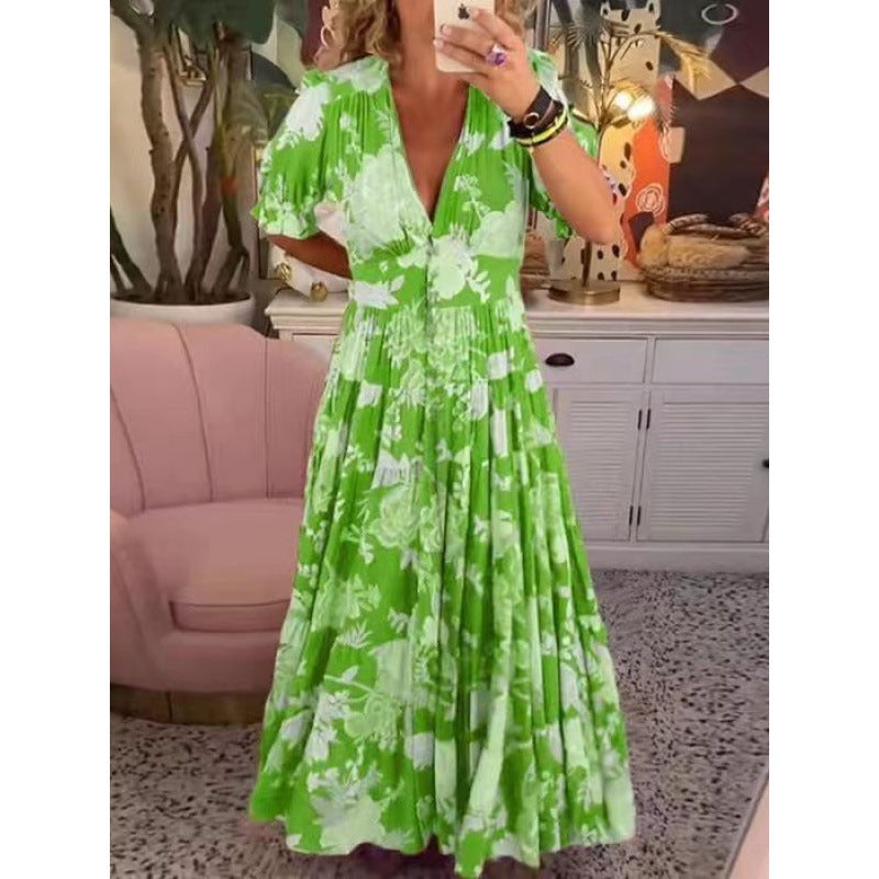 Savora™ – V-Neck Colorful Floral Maxi Dress
