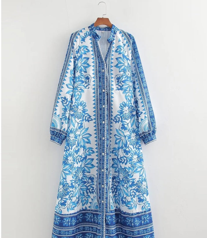 Savora™ – Floral Maxi Shirt Dress