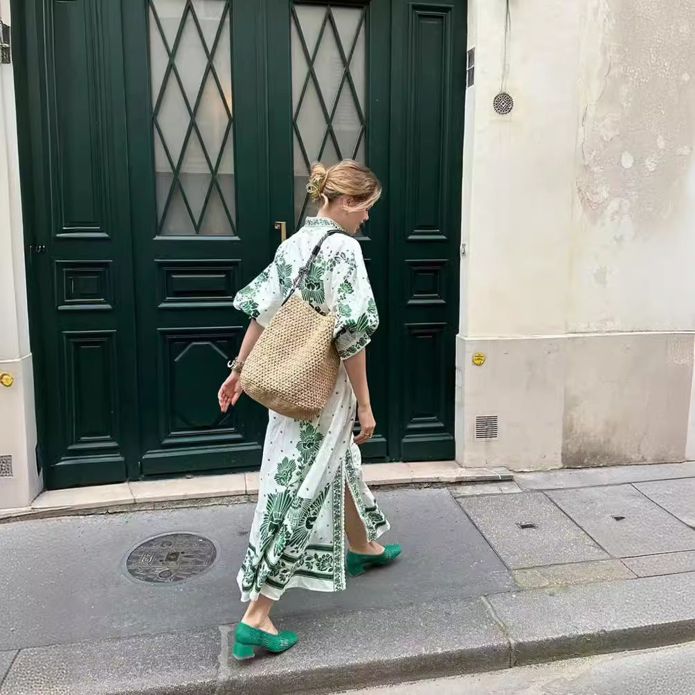 Savora™ – Floral Maxi Shirt Dress