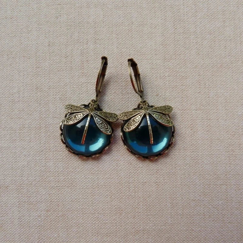 Savora™ - Spherical Dragonfly Earrings in Antique Gold