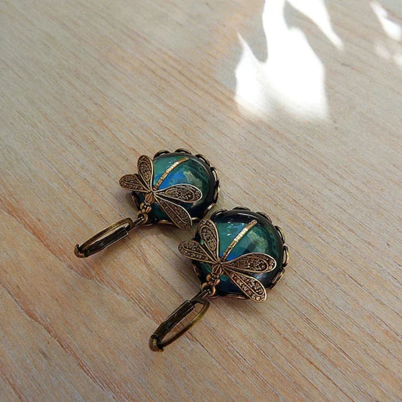 Savora™ - Spherical Dragonfly Earrings in Antique Gold