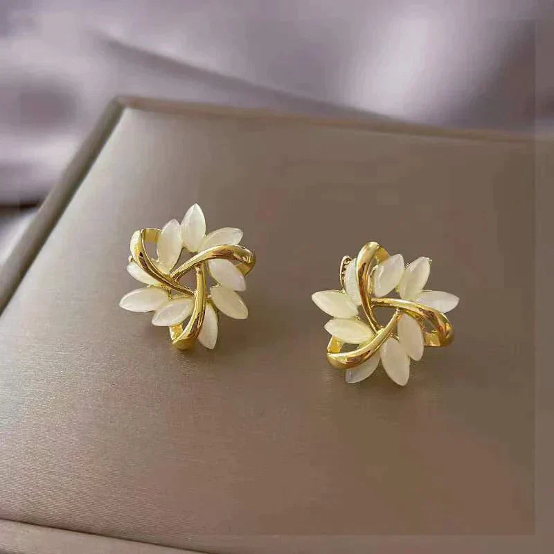 Savora™ - Luxury White Opal Earrings in Gold