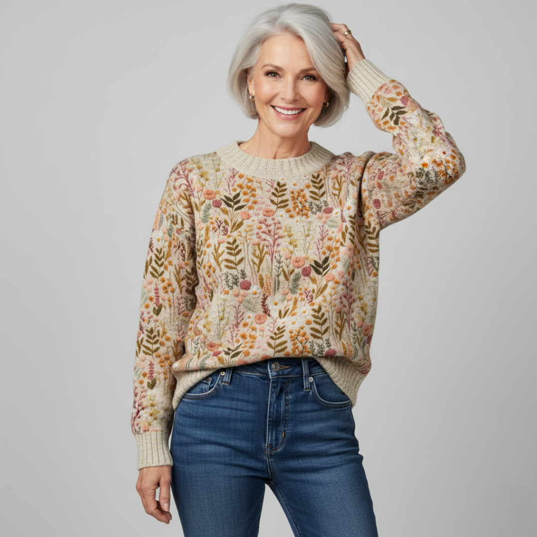 Savora™ | Elegant Floral Knit Sweater