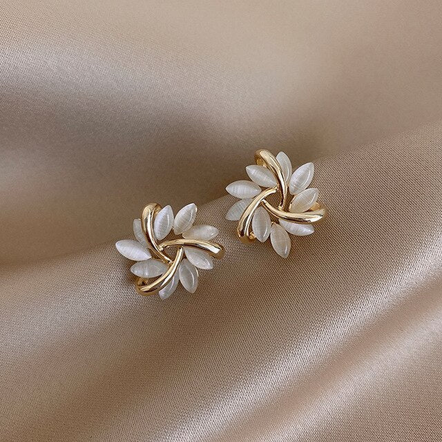 Savora™ - Luxury White Opal Earrings in Gold