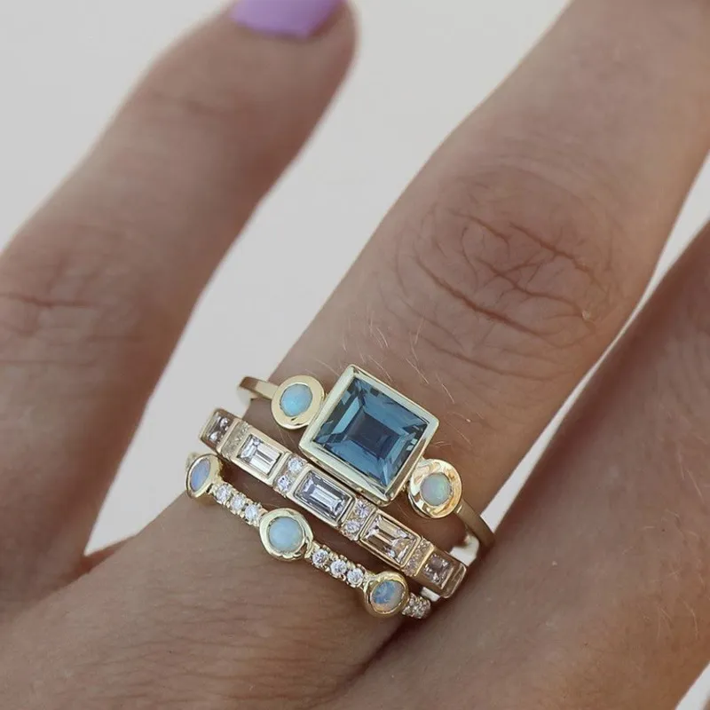 Savora™ - Vintage Blue Crystal Ring Set