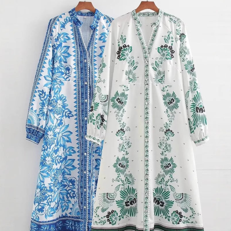 Savora™ – Floral Maxi Shirt Dress