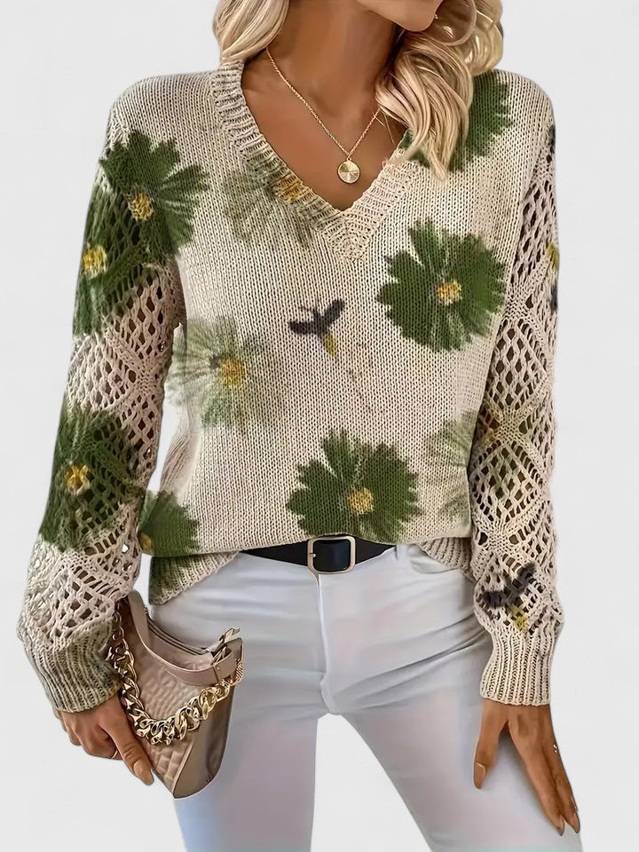 Savora™| Floral V-Neck Warm Blouse