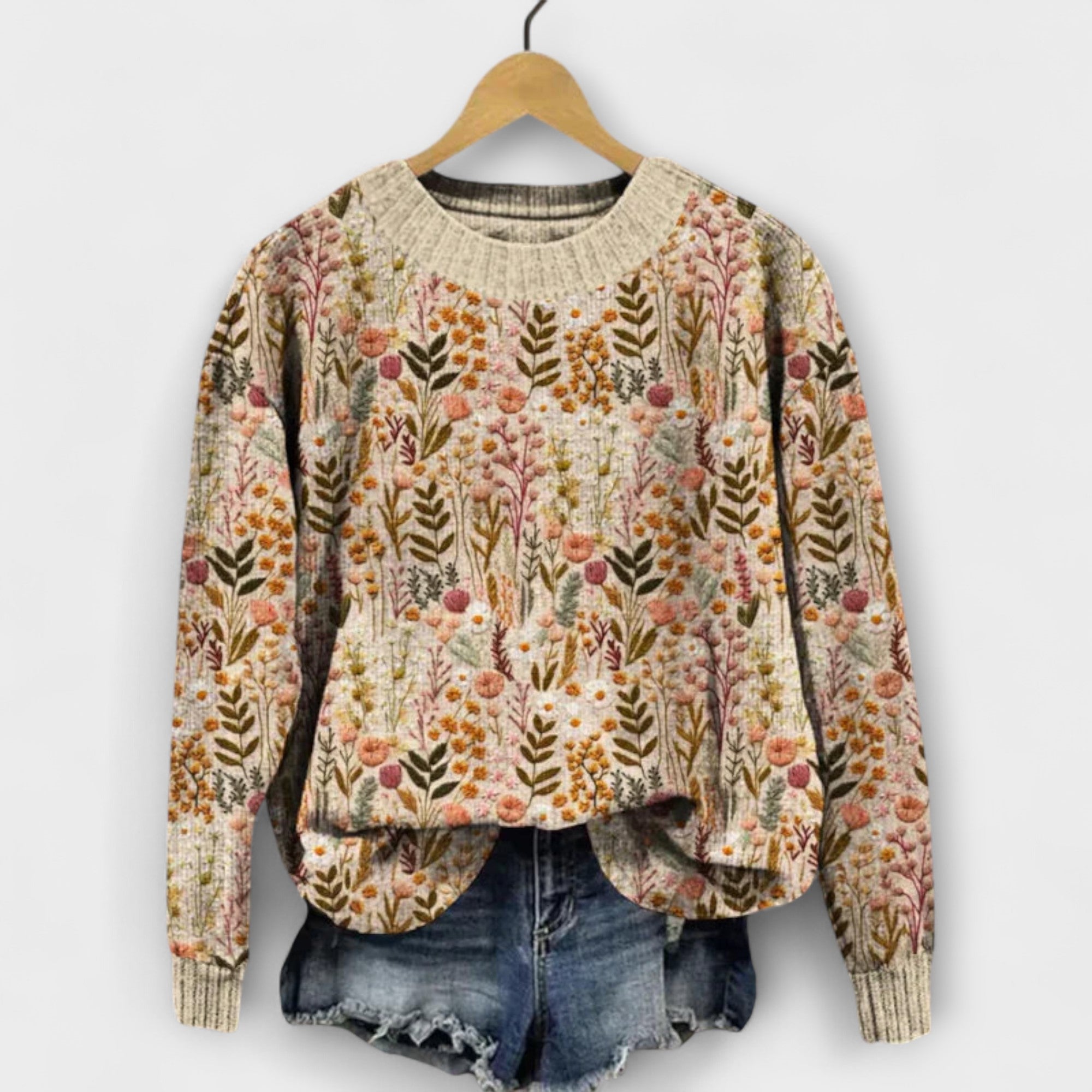 Savora™ | Elegant Floral Knit Sweater