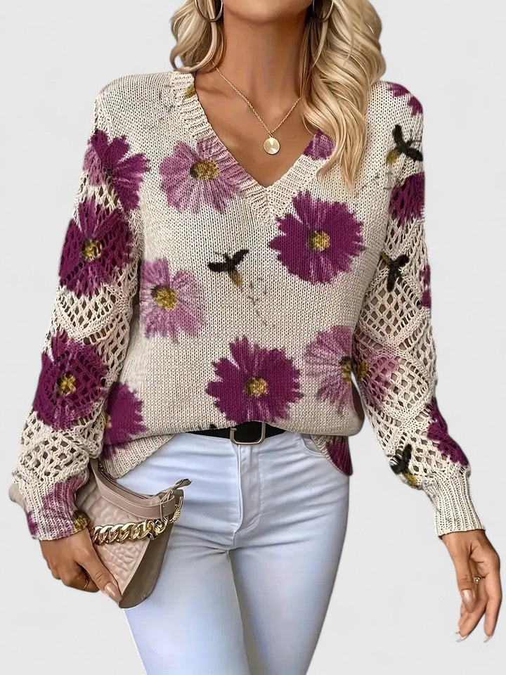 Savora™| Floral V-Neck Warm Blouse