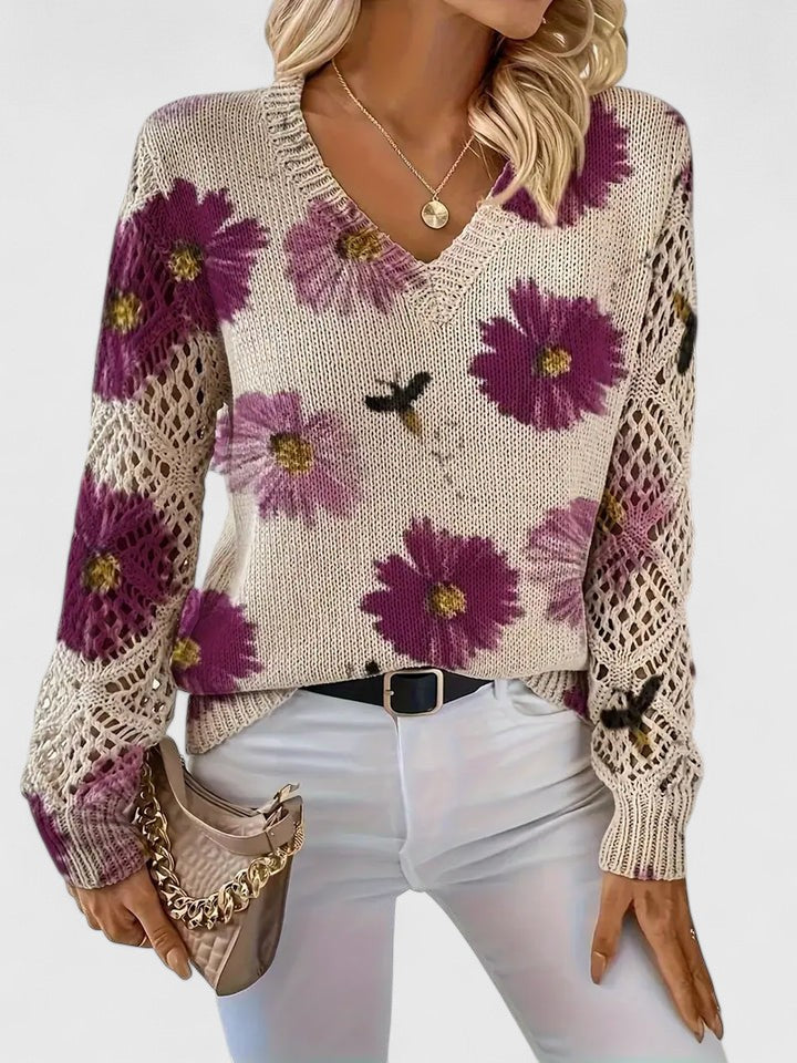 Savora™| Floral V-Neck Warm Blouse