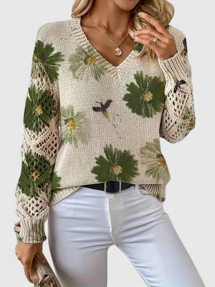 Savora™| Floral V-Neck Warm Blouse