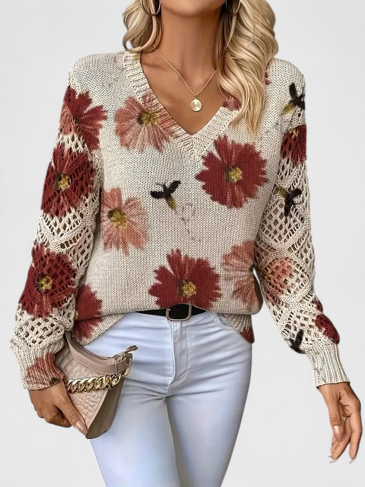 Savora™| Floral V-Neck Warm Blouse
