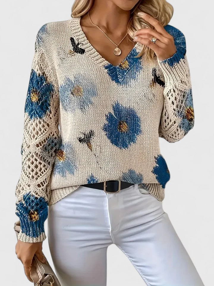 Savora™| Floral V-Neck Warm Blouse