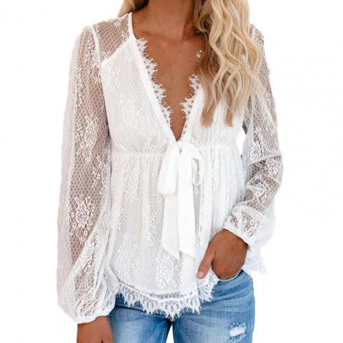 Savora™ | Elegant Lace Blouse with Daring V-Neck