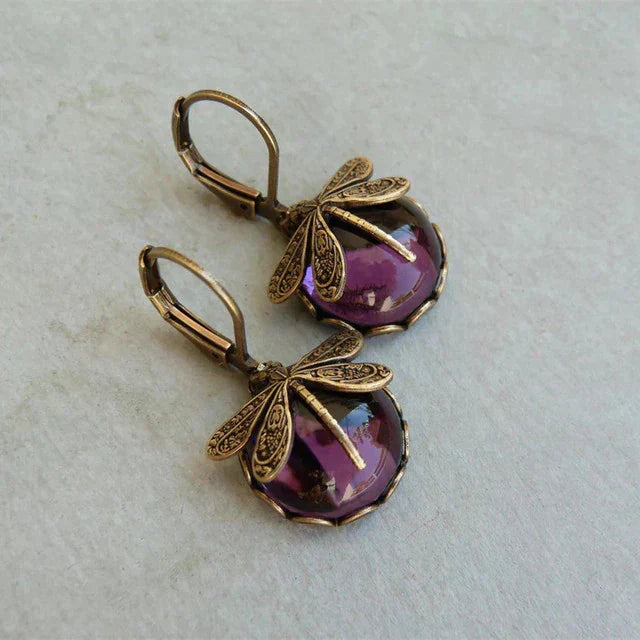 Savora™ - Spherical Dragonfly Earrings in Antique Gold
