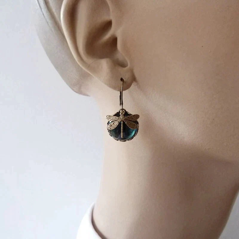 Savora™ - Spherical Dragonfly Earrings in Antique Gold
