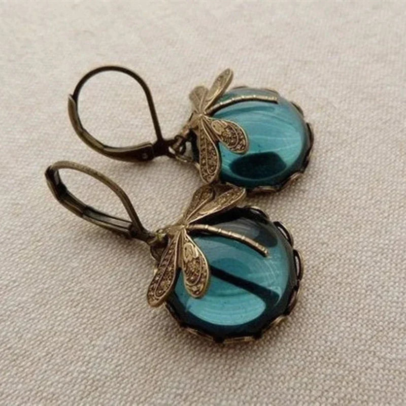 Savora™ - Spherical Dragonfly Earrings in Antique Gold
