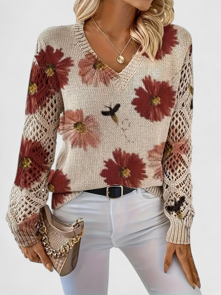 Savora™| Floral V-Neck Warm Blouse