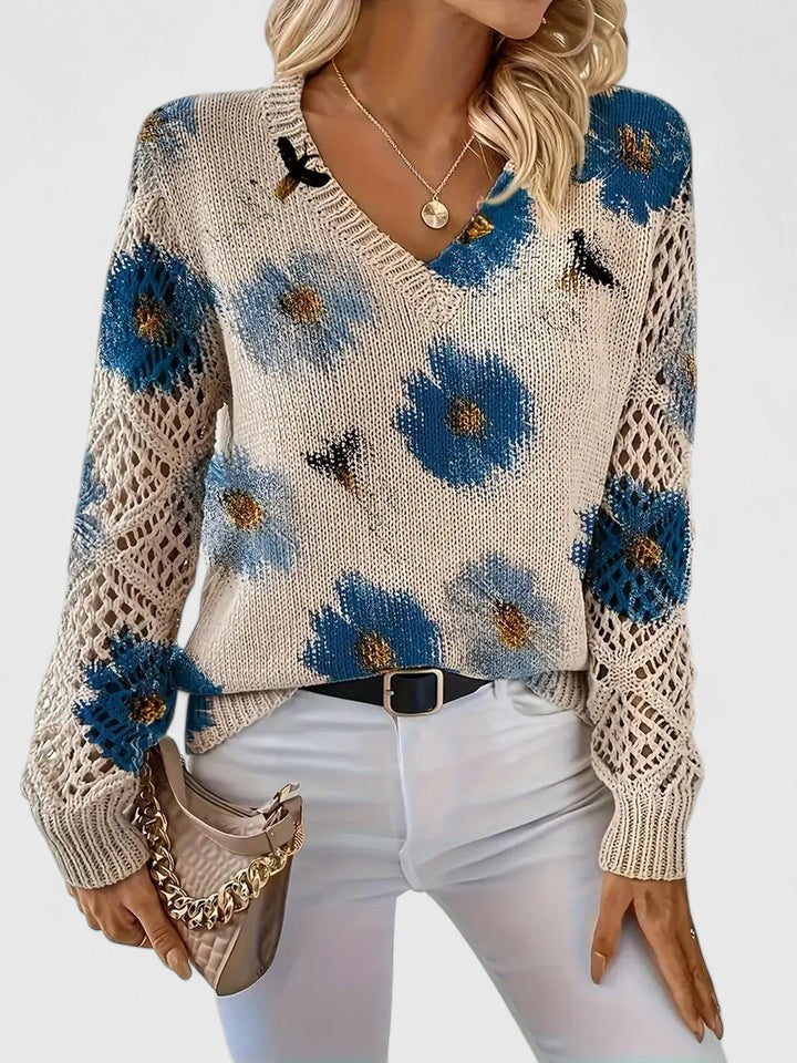Savora™| Floral V-Neck Warm Blouse