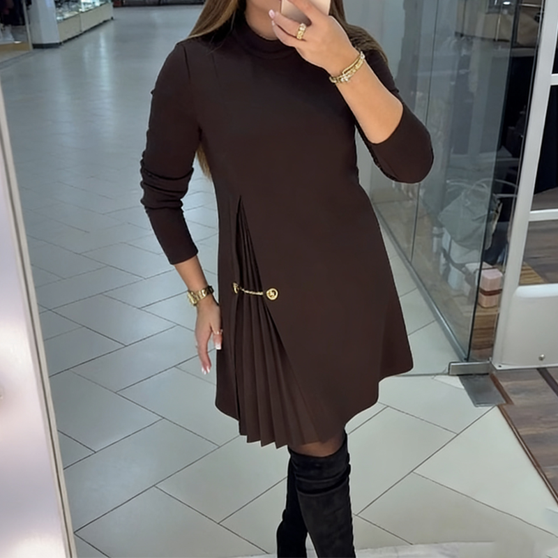 Cara - Long-Sleeve Pleated A-Line Dress