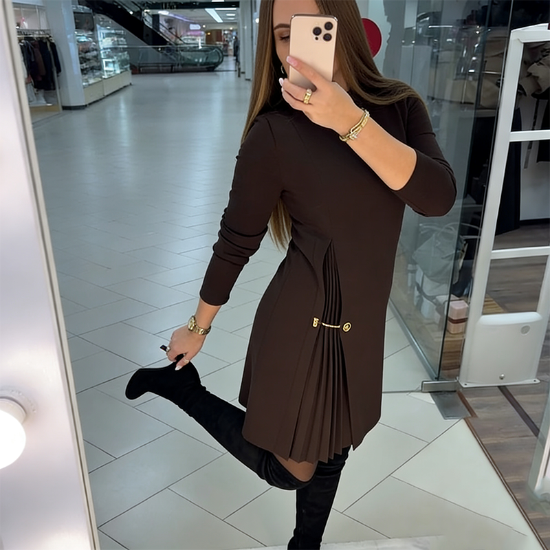 Cara - Long-Sleeve Pleated A-Line Dress